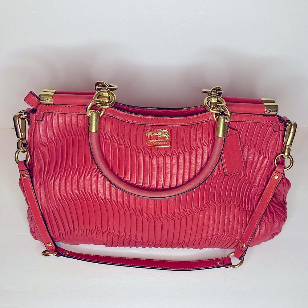 COACH Madison Gathered Leather Carrier Satchel Handbag 21281 Coral